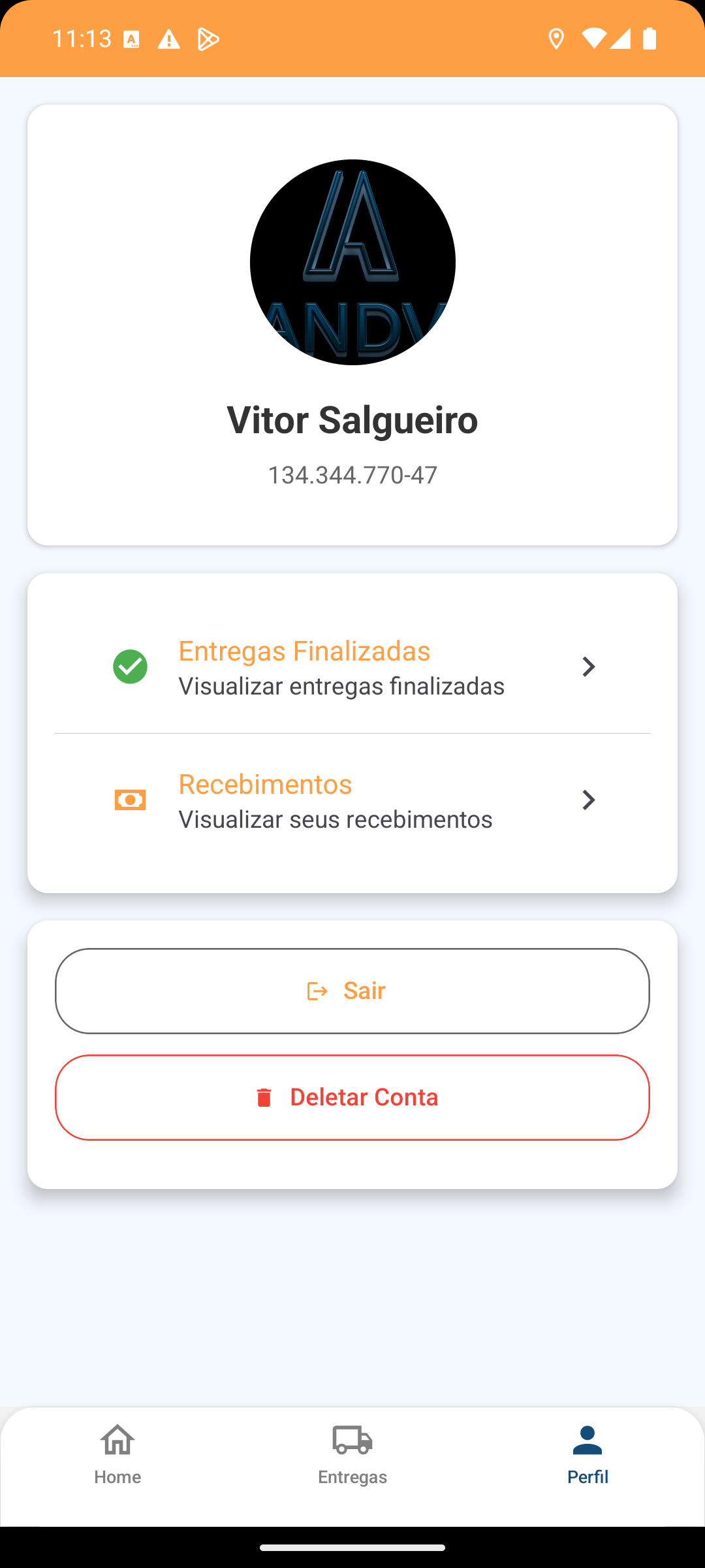 App do Entregador - Tela 6